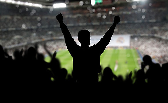 silhouette of man cheering in the crowd of a soccer game